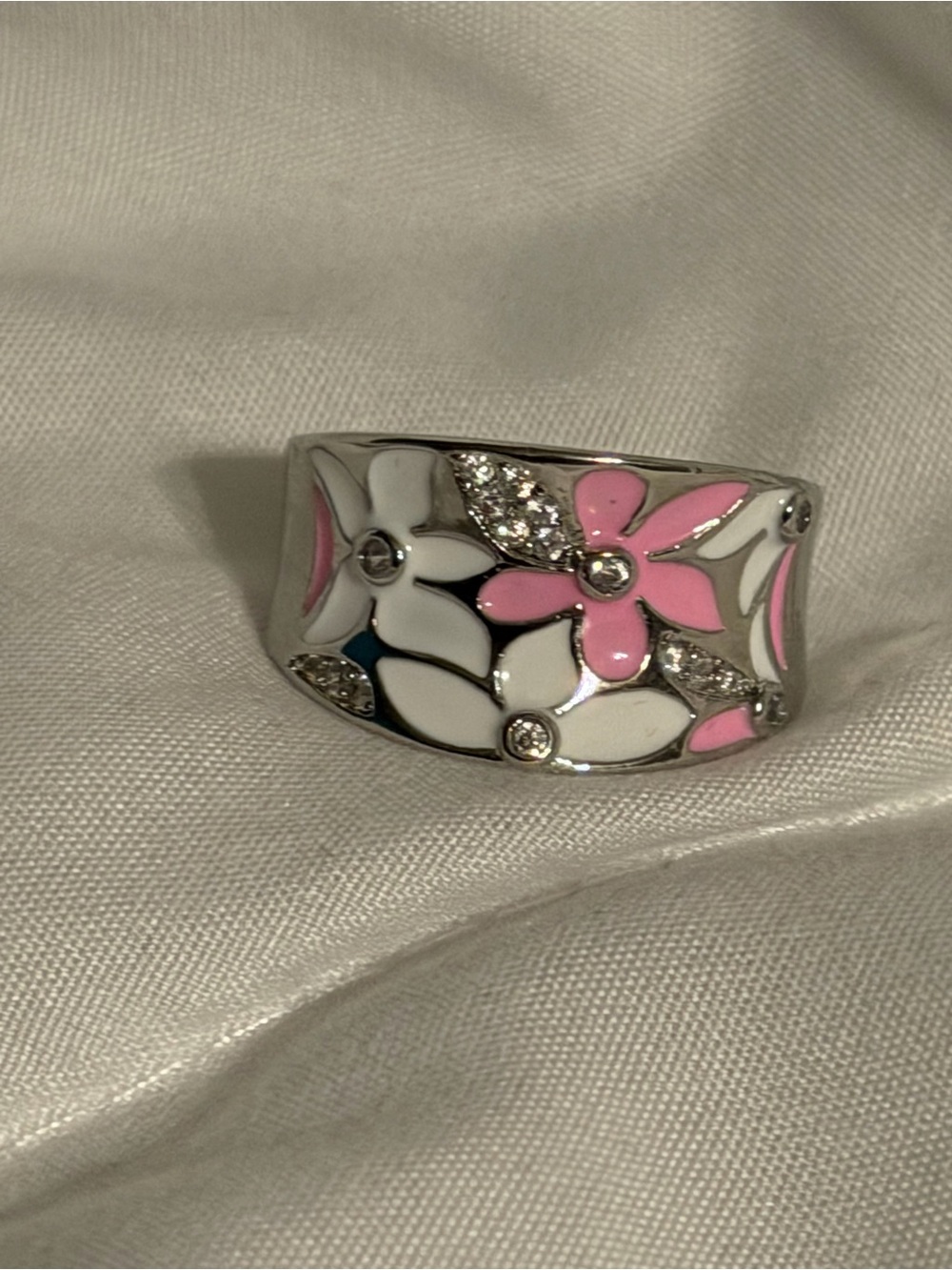 Chic and Lovely Pink Flower Wide Ring Causal Bohemian Style Band Size 10